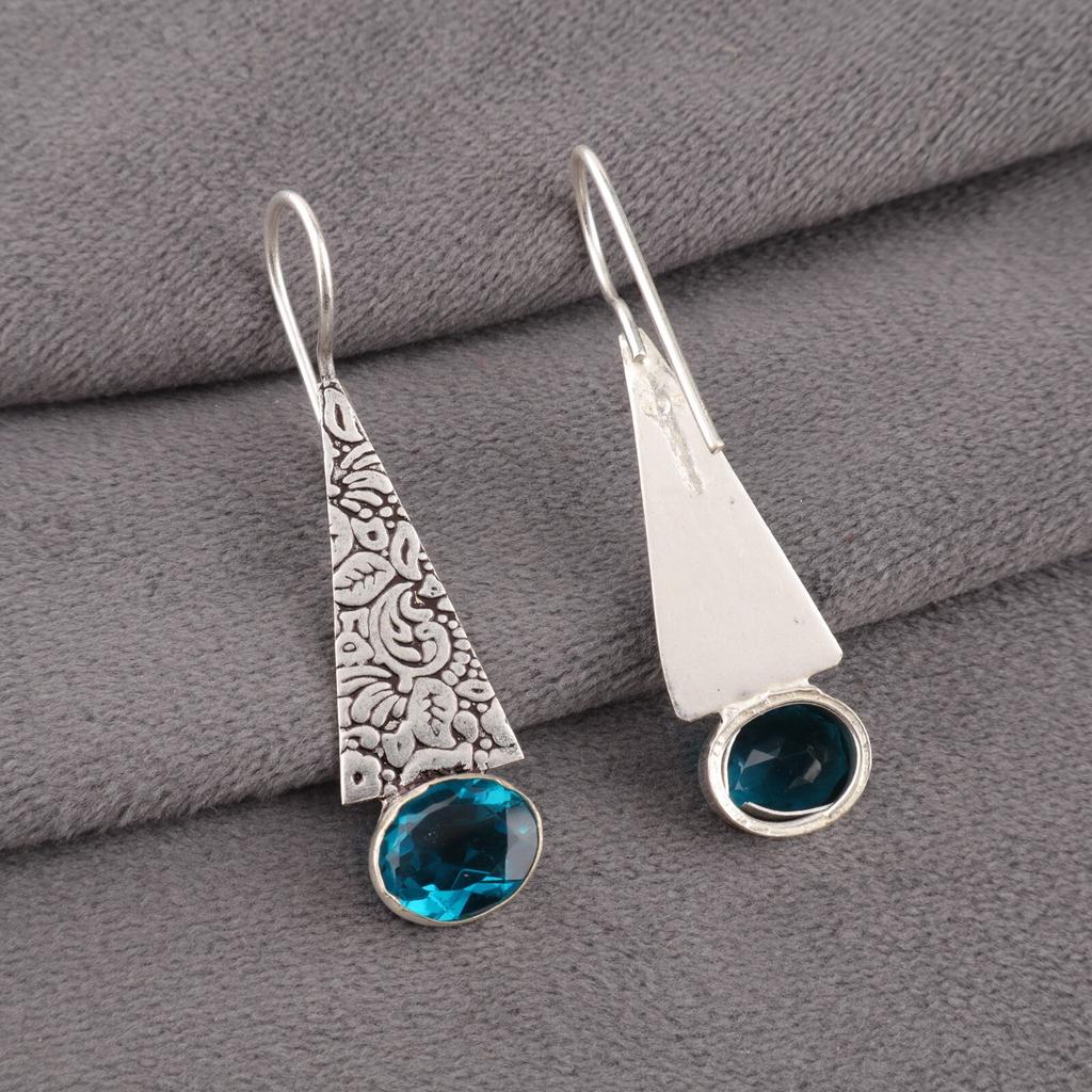 Natürlicher Blauer Apatit Edelstein 925 Sterlingsilber Schmuck Handgefertigte Ohrringe 1,9" EE-165-5