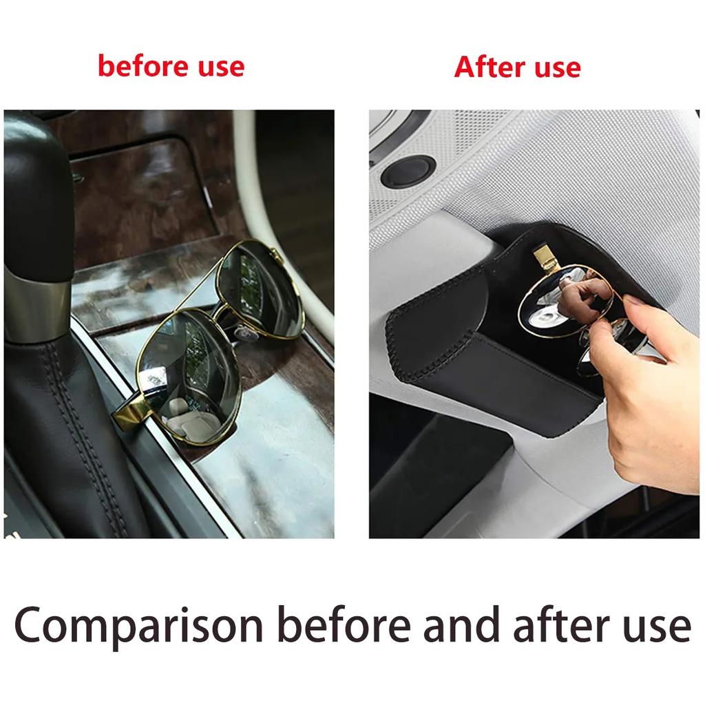 Car Visor Glasses Sunglasses Holder Universal Leather Car Glasses Storage Box with Magnetic Closure Eyeglasses Organizer Box