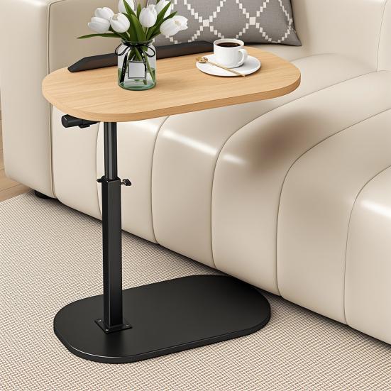 C Shaped End Table Adjustable Height Skinny Side Table 360 Degree Swivel TV Tray Table Night Stand with 2-Tier Storage Shelf Reversible Couch Table