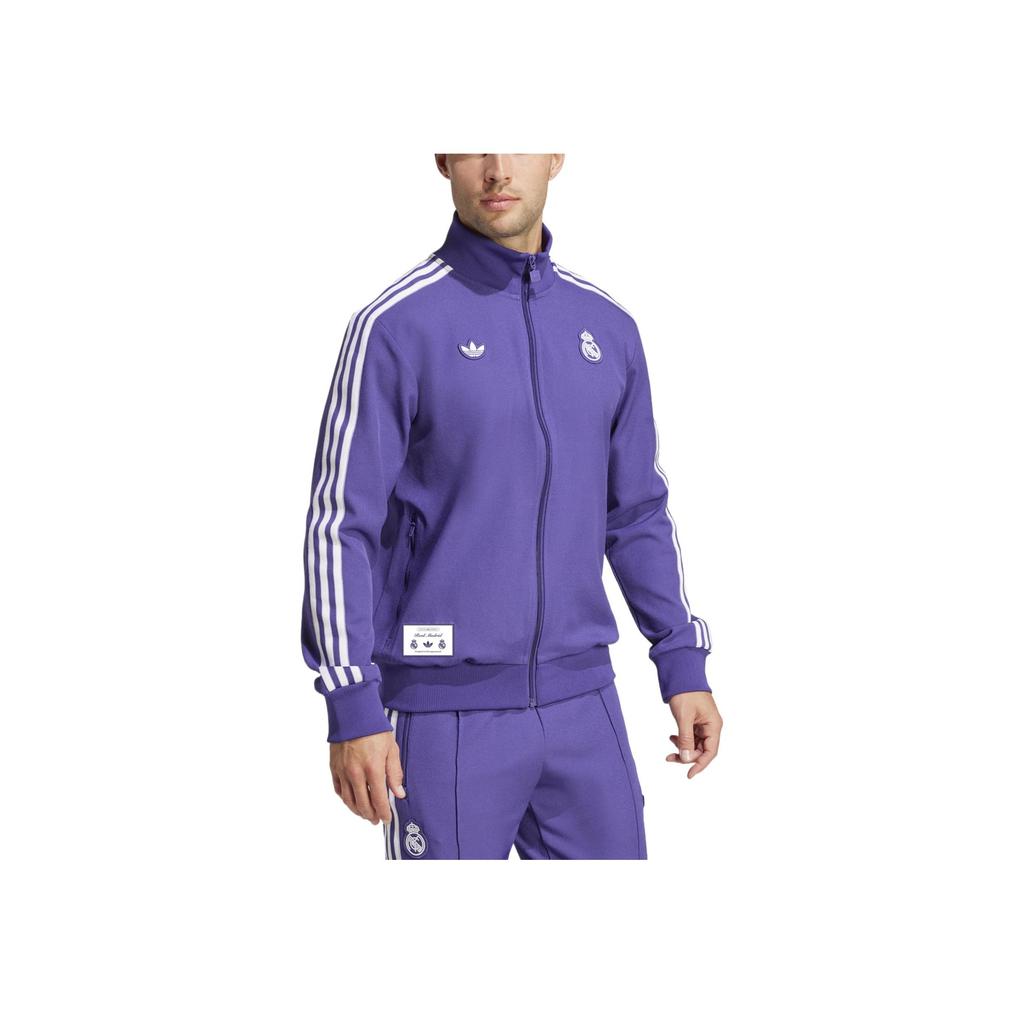 adidas Originals Real Madrid Football Sports Casual Comfortable Classic Striped Retro Stand Collar Jacket Men Jacket Purple JF2582