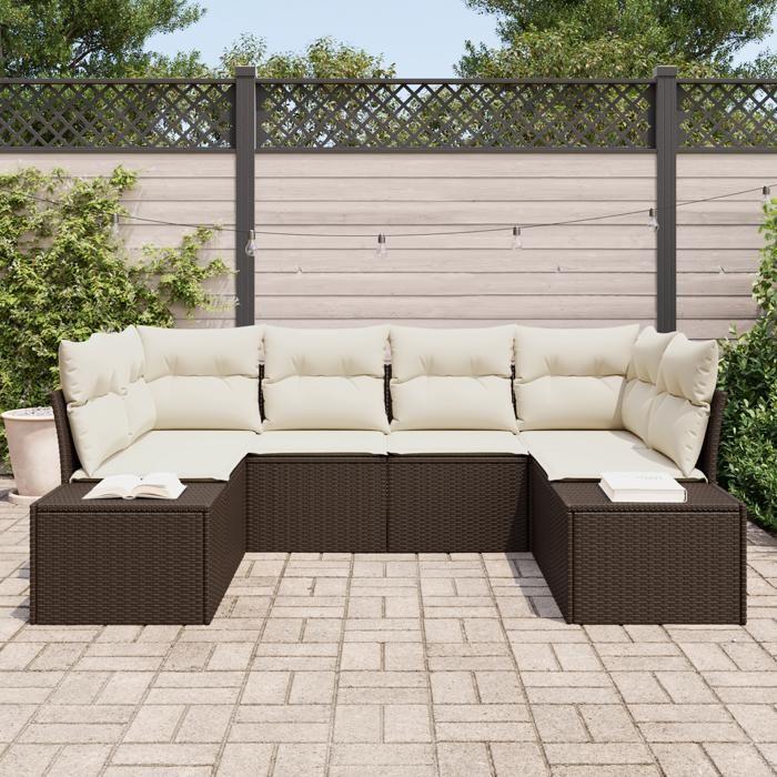 VidaXL Ensemble de canapé de jardin 6 pièces avec coussins Marron en poly rattan 3347198