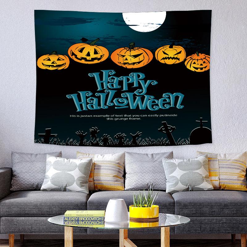 Halloween Tapestry Nordic Holiday Party Decorative Cloth, Horror Cartoon Landscape Tapestry, Milled Fabric Polyester Blanket
