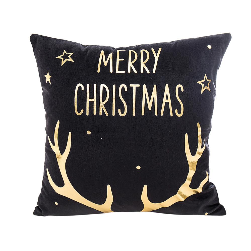

Merry Christmas Gold Foil Printing Pillow Case Sofa Waist Throw Cushion Cover чорний