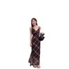 New Design Mesh Dress Women's Summer Spice Girl Waist Retro Plaid Suspender Skirt A-word Long Dress Ins