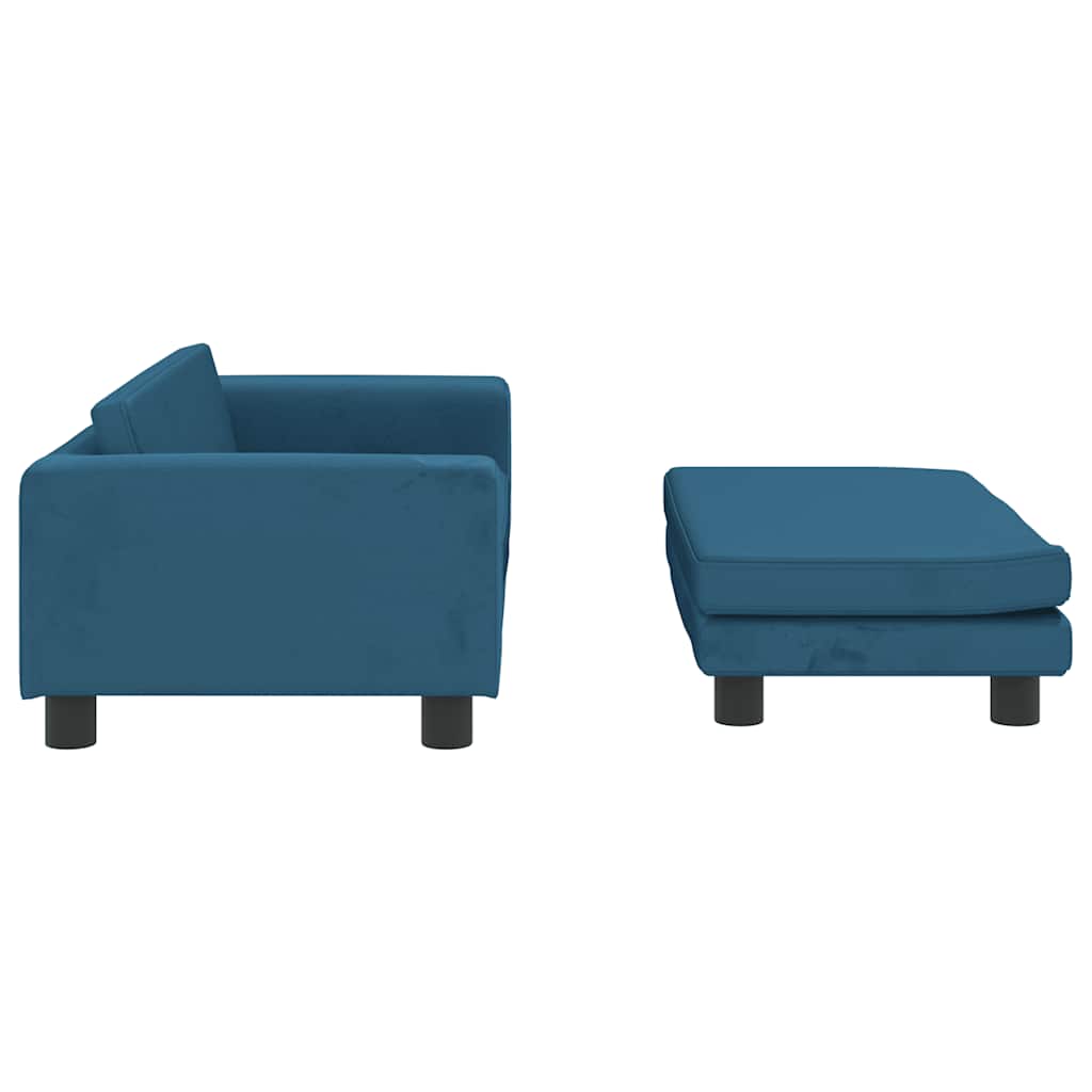 Vidaxl Sofa Dziecięca Z Podnóżkiem, Niebieska, 100X50X30 Cm, Aksamit