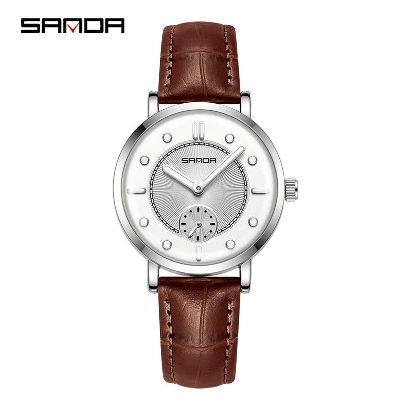 Sanda Women's Fashionable Leather & Silicone Strap Quartz Watch with Luminous Stopwatch