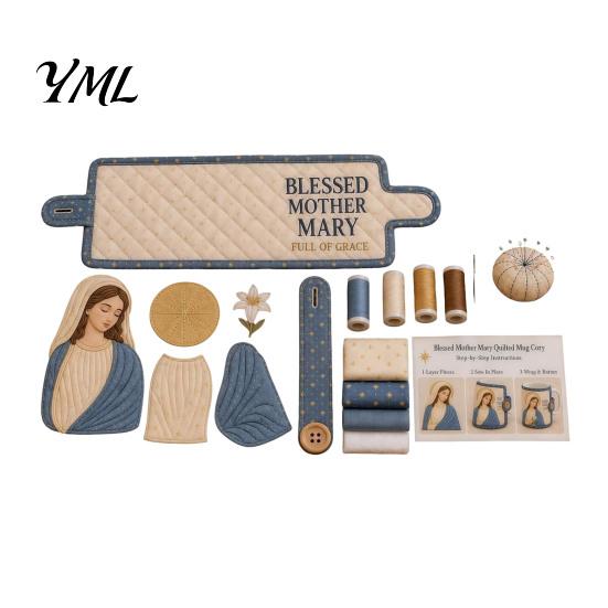 Holiday Crafting Projects for Beginners Christmas Faith Mug Cozy Sewing Kit, DIY Quilted Religious Wrap Craft Handmade Fabric Christian Sleeve Making