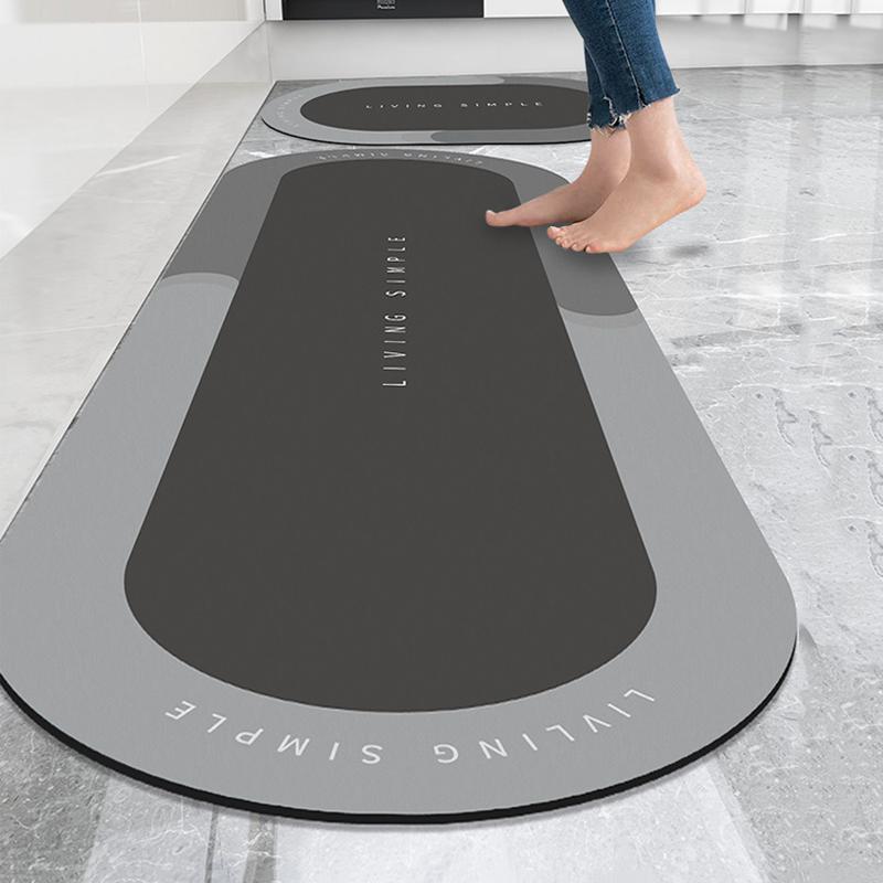 Oval Suede Fabric Kitchen Carpet Water Absorb Oilproof Kitchen Mat Simple Word Print Non Slip Bathtub Floor Mat Entrance Doormat