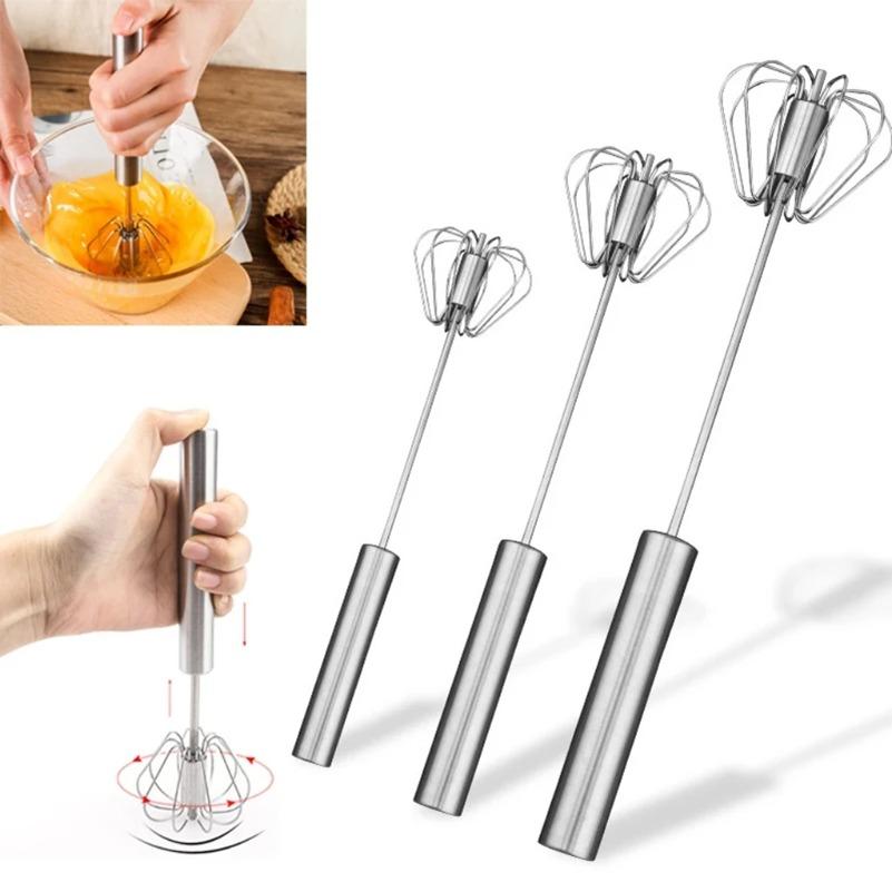 Stainless Steel Semi-Automatic Whisk Egg Beater | Manual Self-Turning Hand Mixer for Eggs, Cream, Batter, and Baking Tools