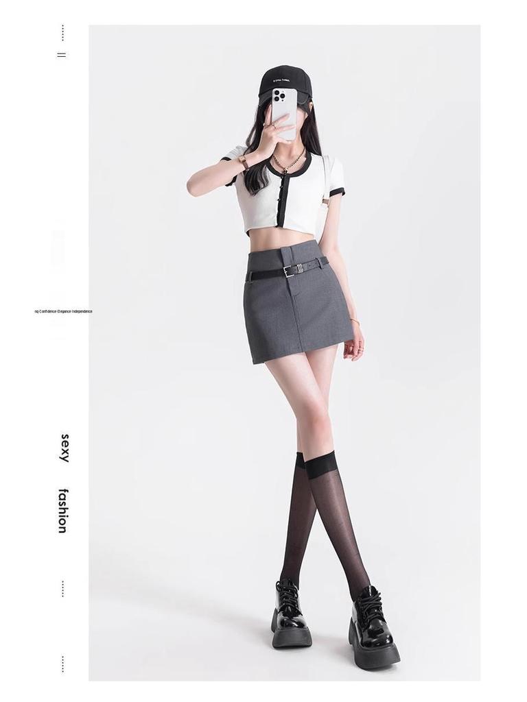 American Spicy Black Sexy High-Waist A-Line Midi Skirt for Plus Size Women