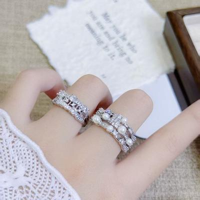 Aurora Pearl Zircon Multi-Layer Bamboo Open Ring Women'S Niche Design Light Luxury High-End Feeling Stacked Index Finger Ring