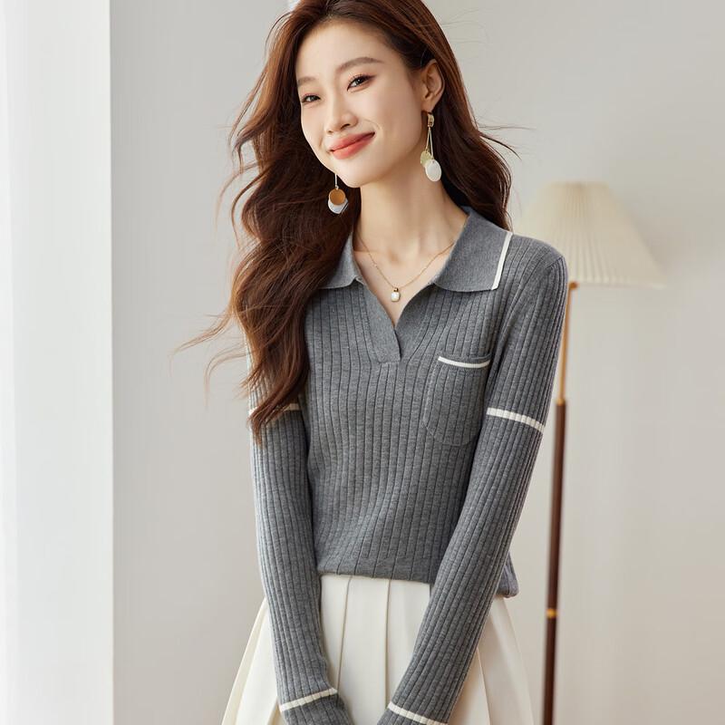 Srcr Women's Classic Turn-down Collar Wool Blend Knit Sweater