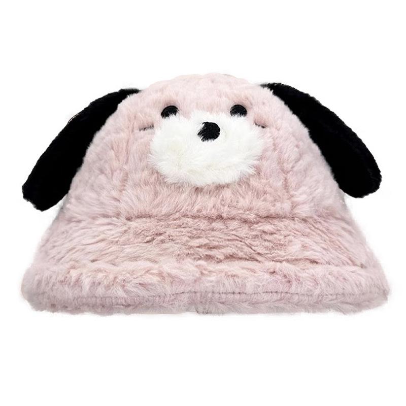 Women S Dog Ear Plush Bucket Hat Large Head Size Warm Cute Slim Face Korean Style Autumn Winter