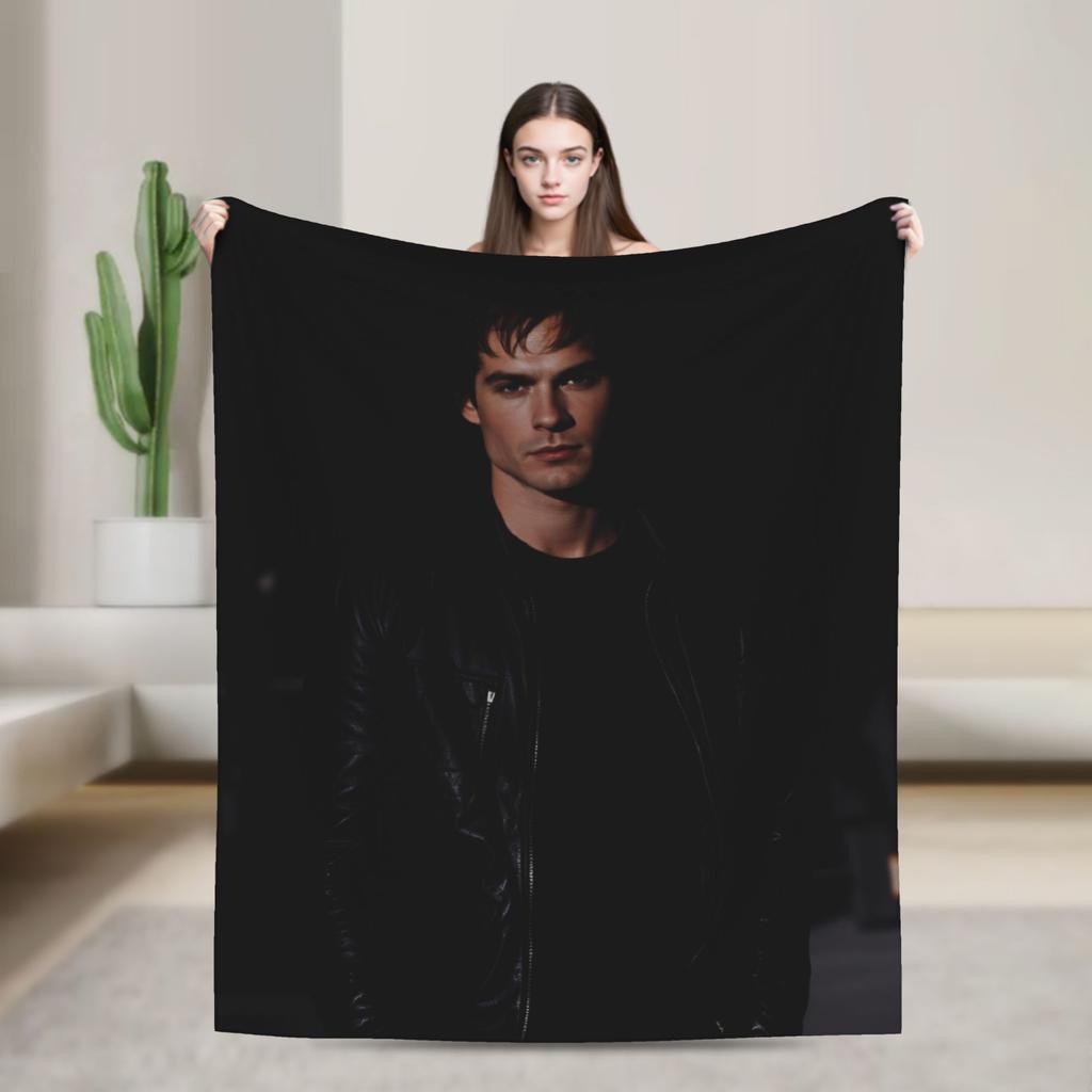 Damon Salvatore Flannel Blanket Soft Durable Bedding Throws for Couch Bed Airplane Travel Novelty Bedspread Sofa Bed Cover