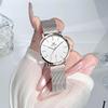 OLEVS Women's Minimalist Casual Watch Leather Band Waterproof Analog Quartz with Date Calendar Silver Mesh Strap