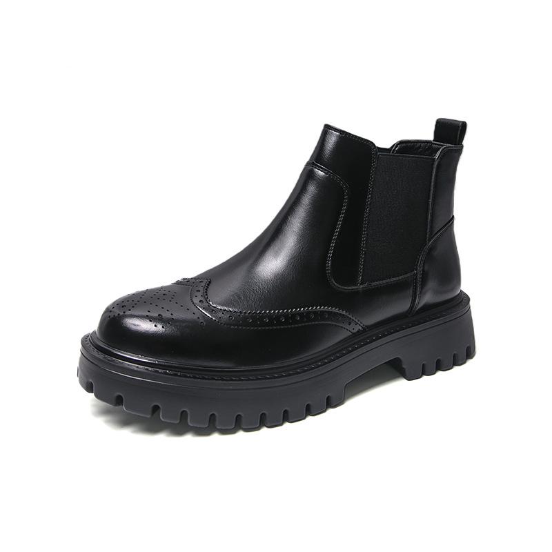 Men s 2025 Chelsea Brogue Leather High-Top Boots - British Business Formal Style 40