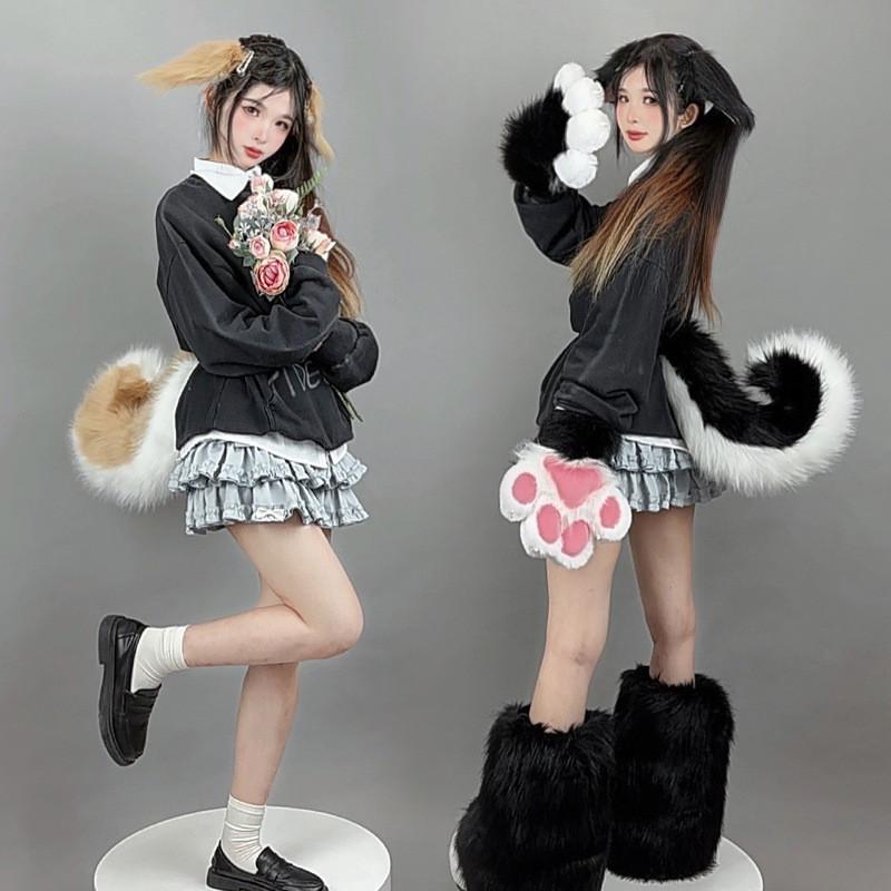 Set Cosplay con Orecchie e Coda da Cane Anime Giapponese con Accessori Peluche per Feste di Halloween