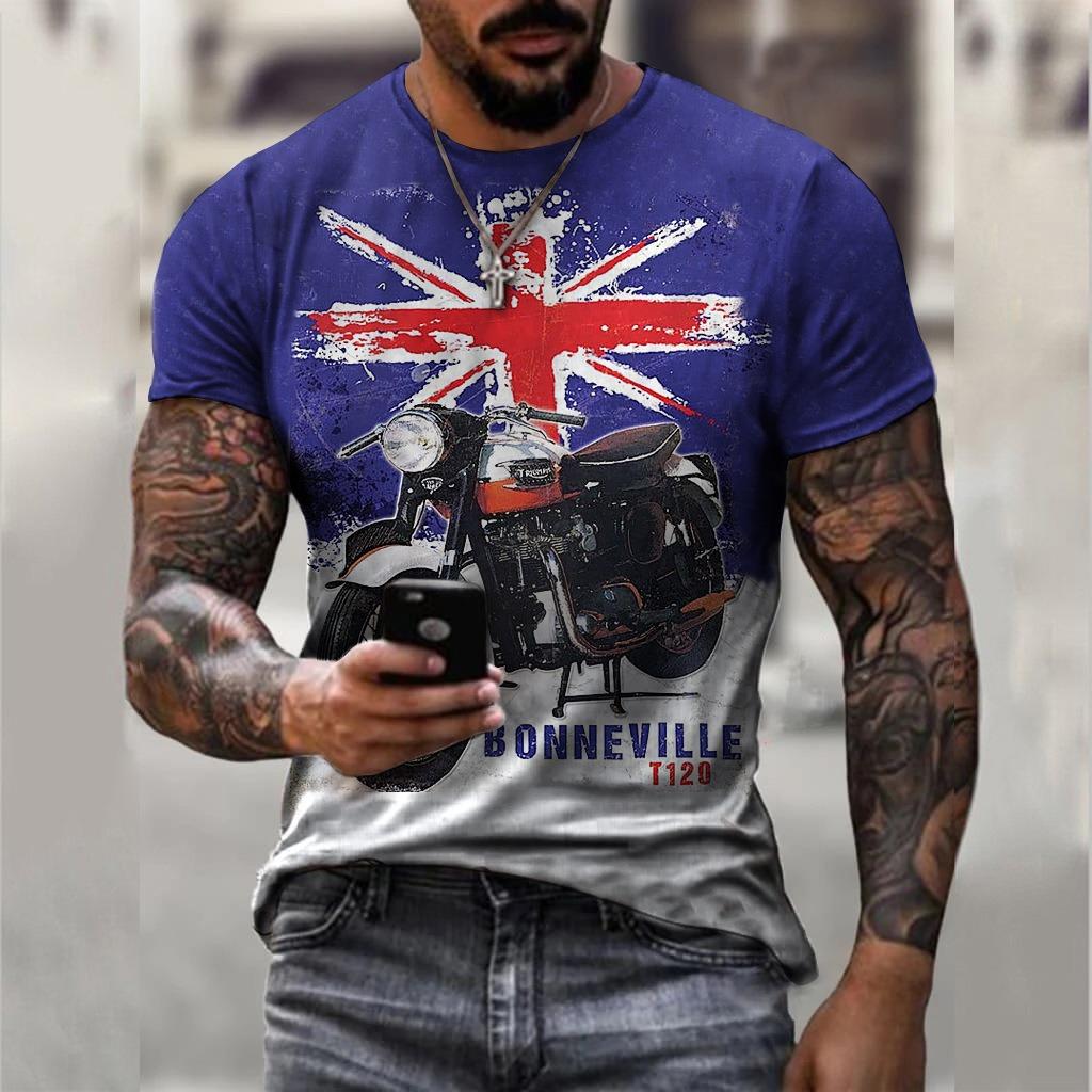Top Estivo Girocollo Stampa 3D Motivo Motocicletta alla Moda Casual Manica Corta T-shirt da Uomo