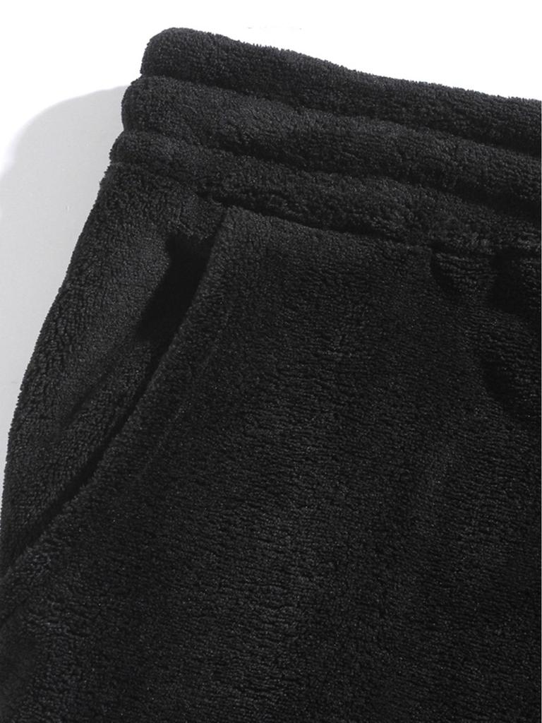 Men's Plus Size European Casual Hooded Sweatshirt & Shorts Set, Autumn/Winter Fashion, Coral Fleece