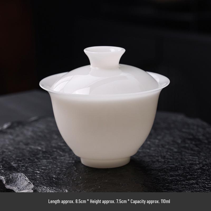 Ice Jade Gaiwan: Large Luxury White Porcelain Tea Bowl & Cup