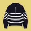 Damen Rollkragen Locker Revers Gestreifte Strickware Damen Pullover Halber Reißverschluss Lässig Mode Damen Pullover