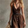V Neck Sleeveless Maxi Dress Bohemian Lace Solid Color High Waist Slim Fit Long