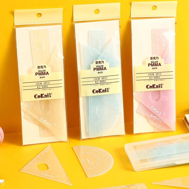 4 Set Math Geometry Tool Plastic Ruler Include Straight Ruler for Triangle Ruler Protractor Student School Office Statio