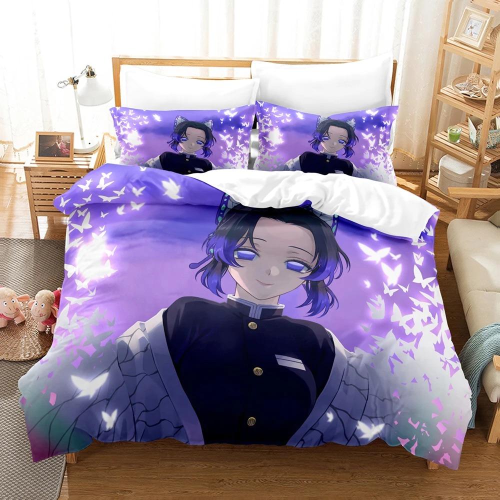 Kochou Shinobu Bedding Sets Anime Demon Slayer Comforter Bed Cover Duvet Cover Pillow Case Twin Single Queen King Teens Gifts