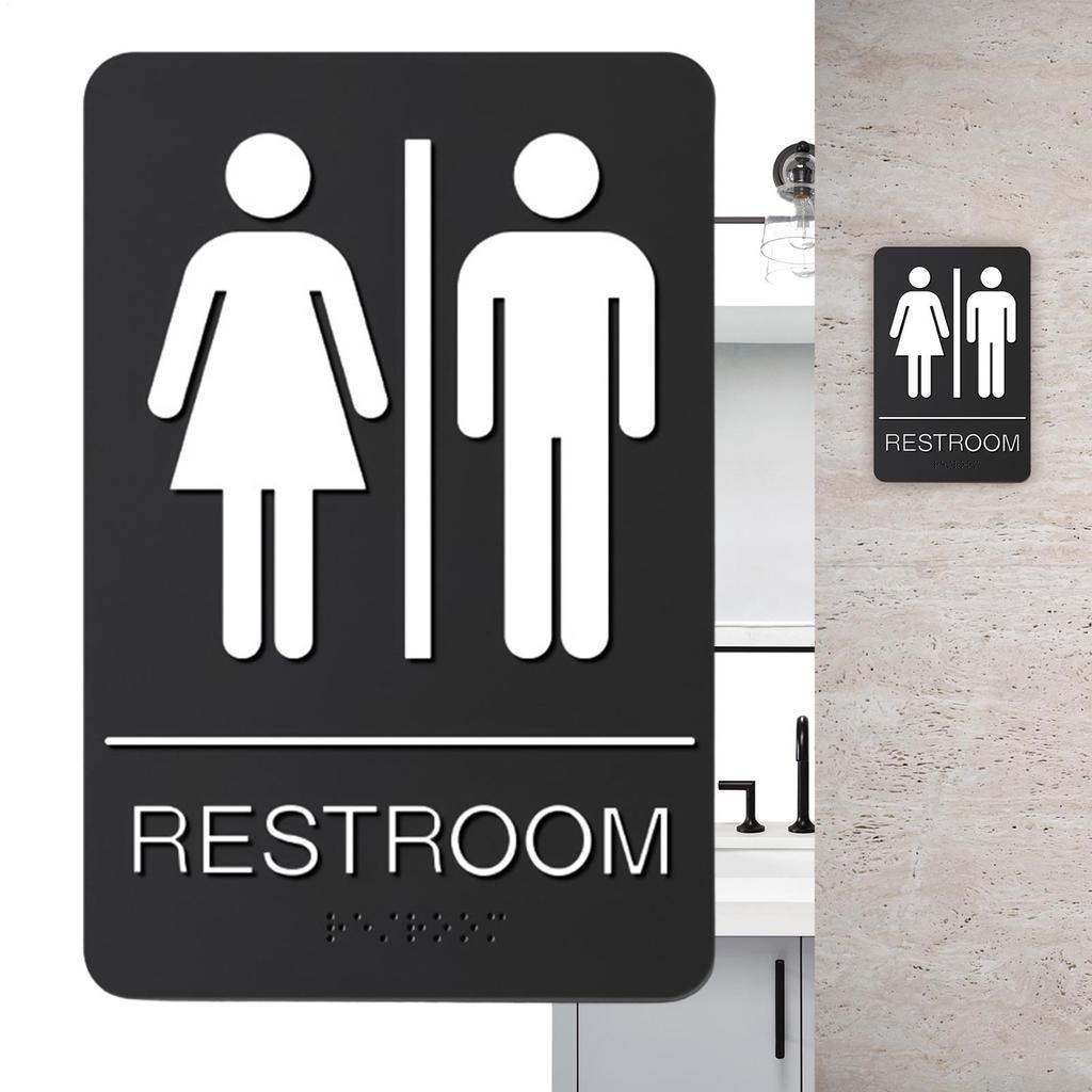 Business Restroom Signage 22.5x15cm Modern Self-Adhesive Tag ADA Braille Restroom Signage Gender Neutral Restroom Signage