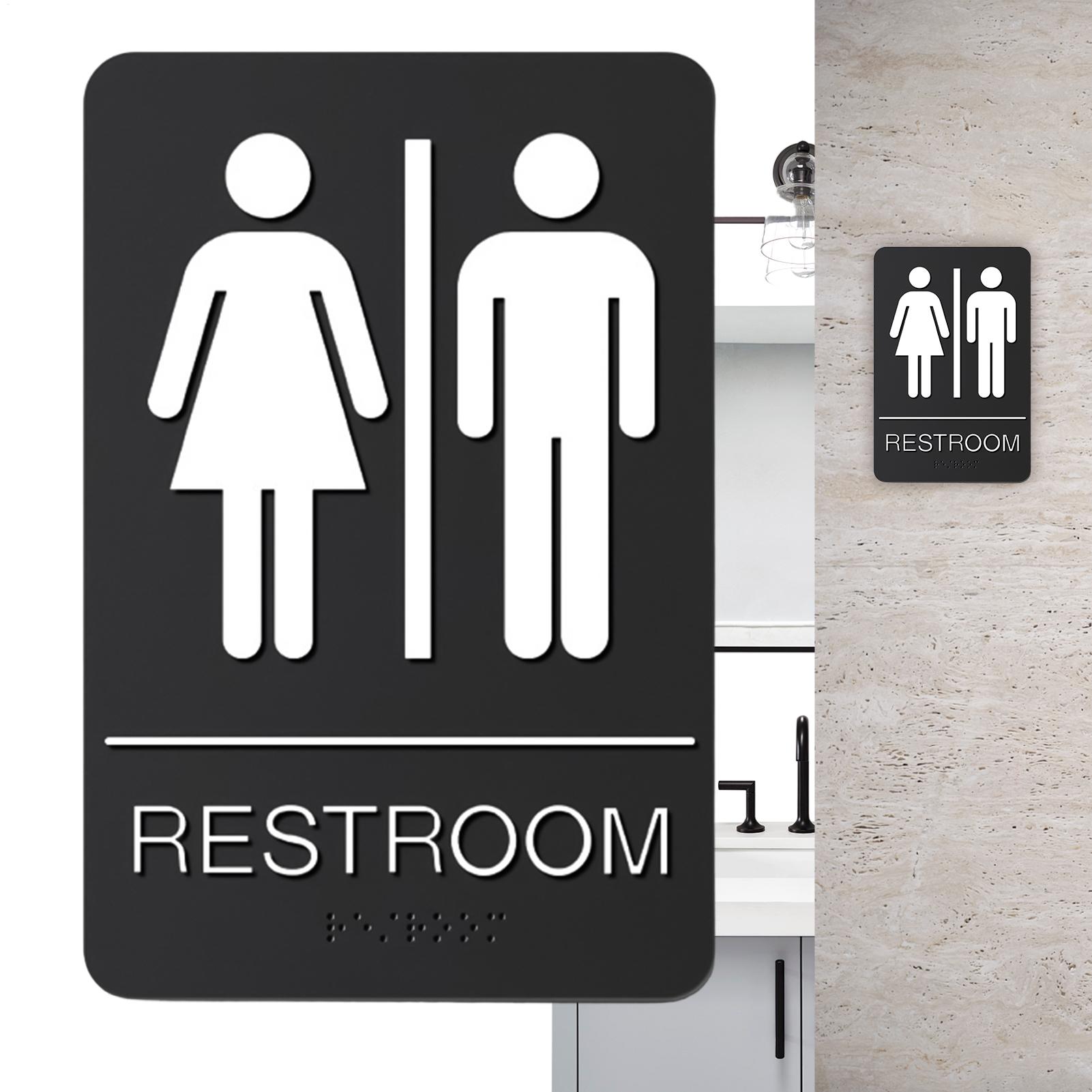 Business Restroom Signage 22.5x15cm Modern Self-Adhesive Tag ADA Braille Restroom Signage Gender Neutral Restroom Signage CN