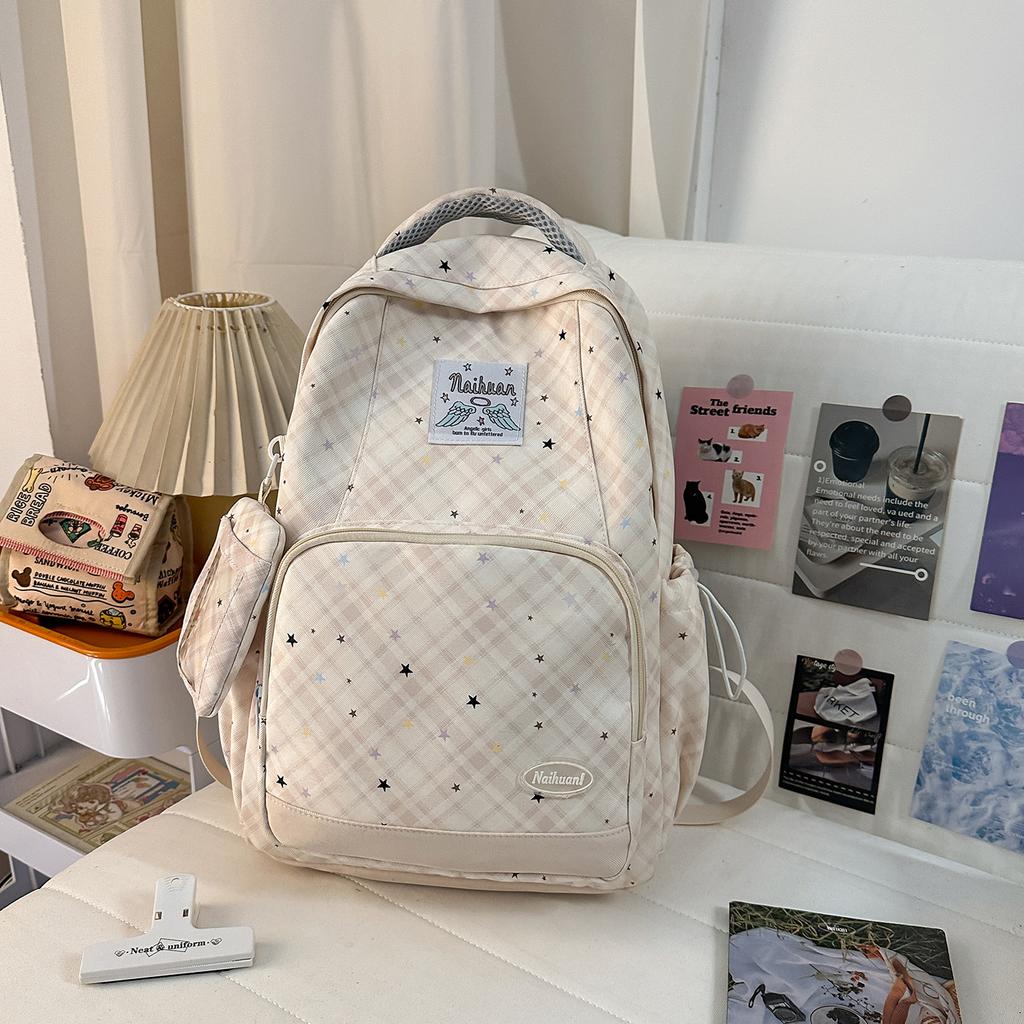 Schoolbag new 1011 plaid junior high school schoolbag girl high value ins style fashion high school student large capacity backpack