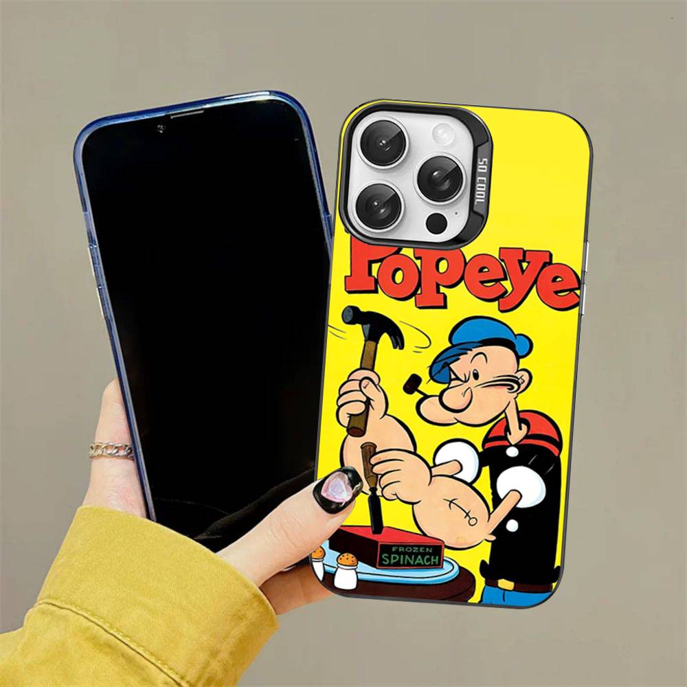 Classic P-Popeye Comics Animation Phone Case Color Silver Shell For lPhone 17 16 16e 15 14 13 12 11 Pro Max Plus