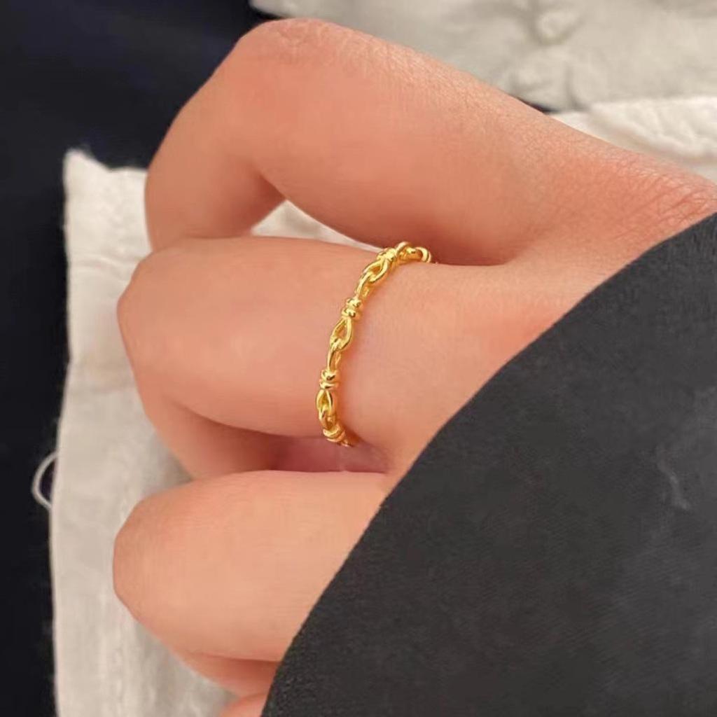 Vietnam Sand Gold Knot Ring: Damenschmuck aus Messing, vergoldet, verstellbar