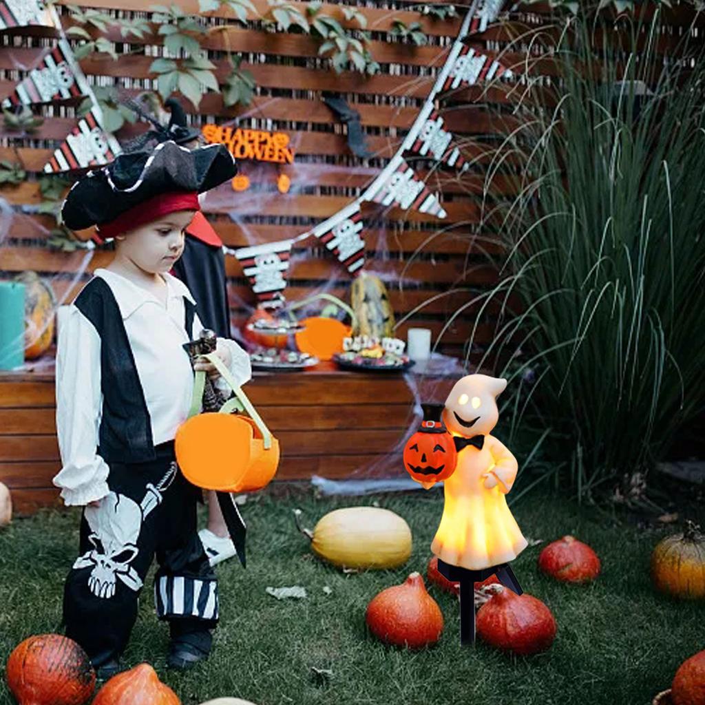 Halloween Ghost Lights Outdoor Solar Pumpkin Lamp With Stakes Halloween Decor Outdoor Lawn Walkway Pathway Lighting Decoration