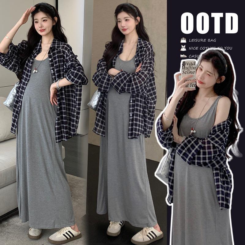 2026 Early Spring Korean-Style Loose Vest Dress & Plaid Shirt Two-Piece Set for Lazy Days XL