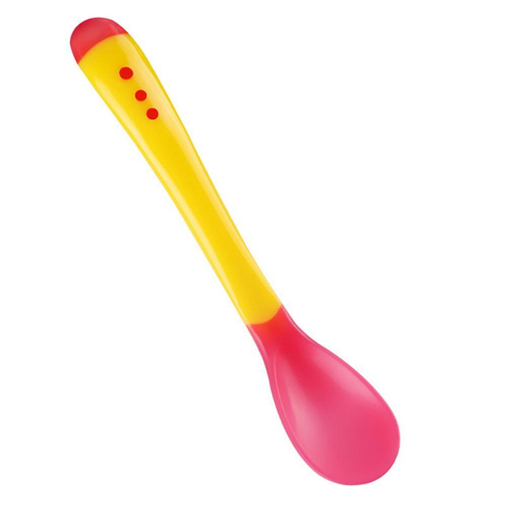 Candy Color Soft Food Feeding Infant Silicone Spoon Toddler Flatware Fork Temperature Sensing Spoon