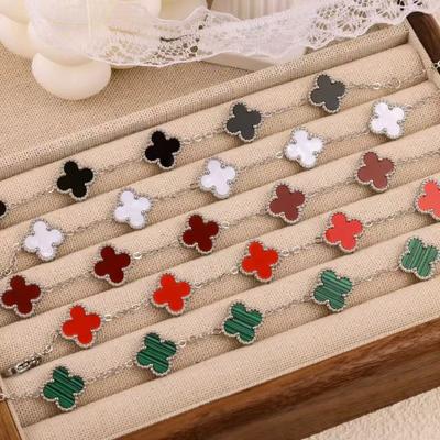 Pulsera de Acero de Titanio de Trébol de la Suerte de Cinco Hojas para Mujer Joyería que No se Desvanece Pulsera de Trébol de Cuatro Hojas para Mujer