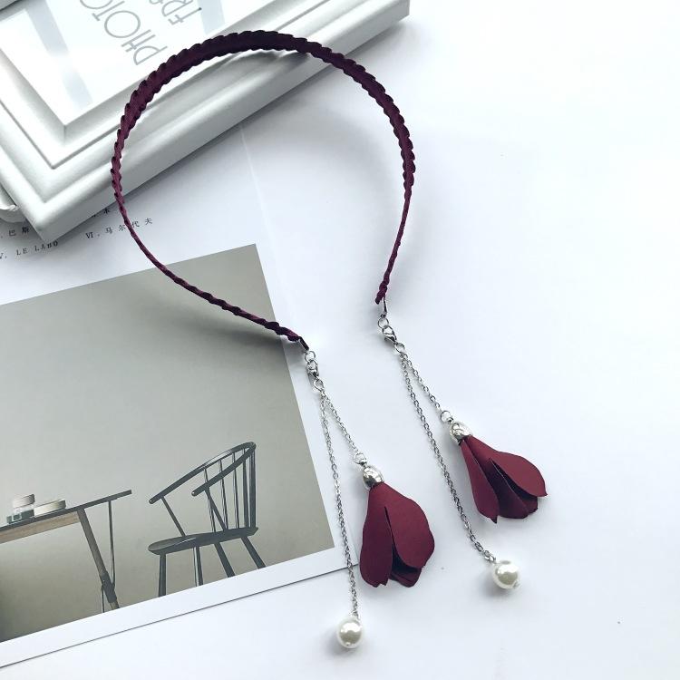 Simple fabric headband, flower pearl fake earrings, temperament versatile fringed pendant, headband, hairpin and hair accessories.
