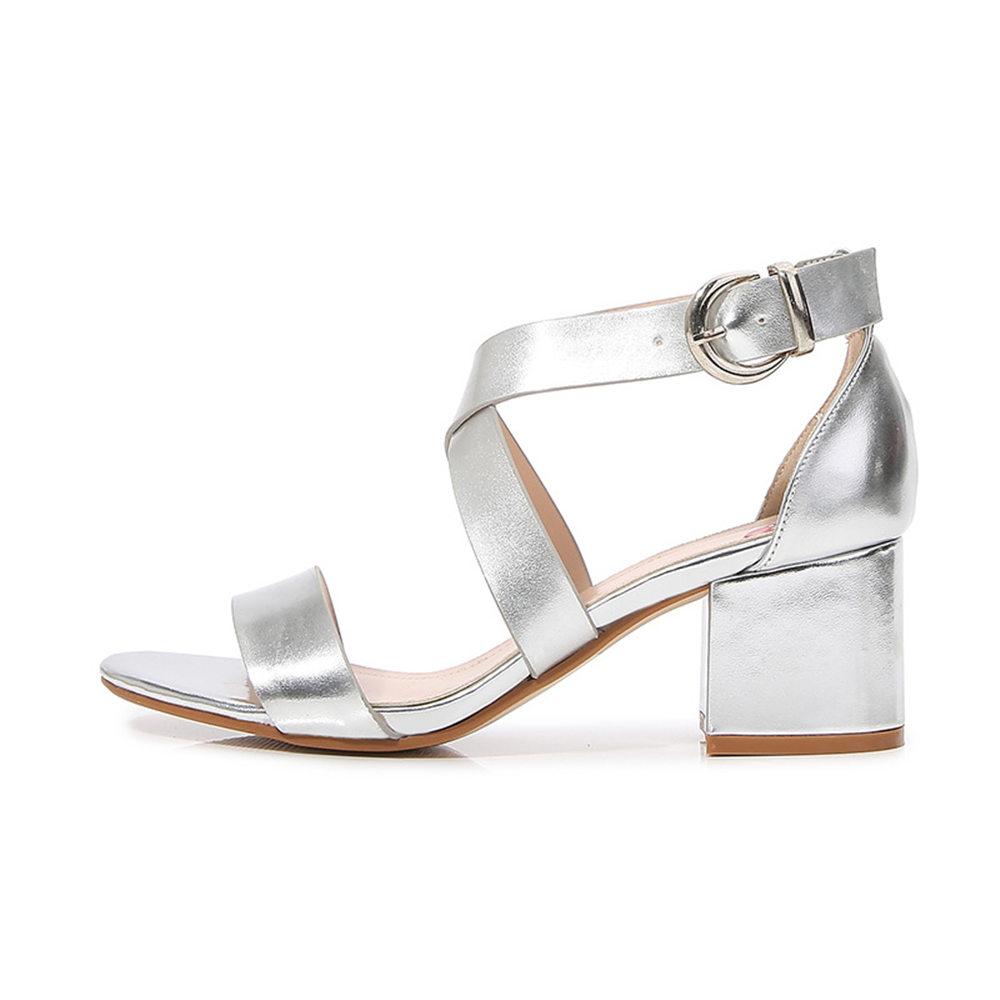 

Женская обувь Сандалии с перекрестными ремешками Сандалии на квадратном каблуке Серебристо-золотые туфли Летние классические удобные туфли из искусственной кожи 6.5