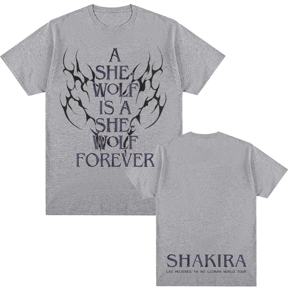 LMYNL World Tour She Wolf Tee 2026 Summer Shakira 's Same Style Tee-shirt Round Neck 100% Cotton Tops