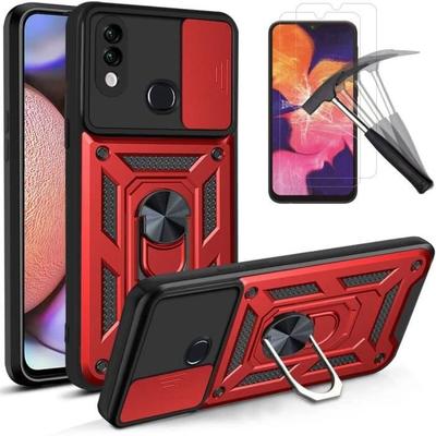 Etui i Szkła Hartowane - BOOLING - dla Samsunga Galaxy A10 - Czerwony - TPU - Poliwęglan - Wzmocniona Ochrona