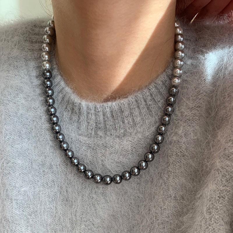 

Ожерелье Shijiazhenduo Hemp Silver Grey & Tahitian Black Pearl Gradient - Женское роскошное ожерелье для ключицы и свитера 8mm pearl necklace