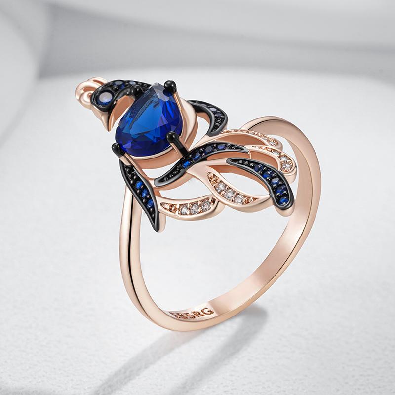 Fashion Blue Natural Zircon Bird Ring For Women Unique  Rose Gold And Black Gold Plating Daily Fine Animal Jewelry