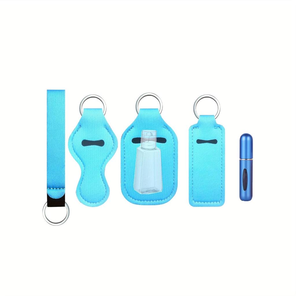6pcs/set Travel Bottle Chapstick Lanyard Keychain Holders with Lipstick Holder Reusable Lip Balm Pouch Protective Cases