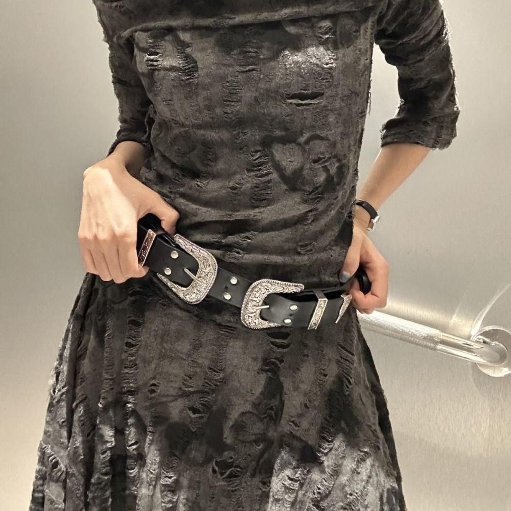 Vintage Women's Rivet Belt Y2k Dress Jeans Belt Retro Leather Waist Belt  Spicy Girls