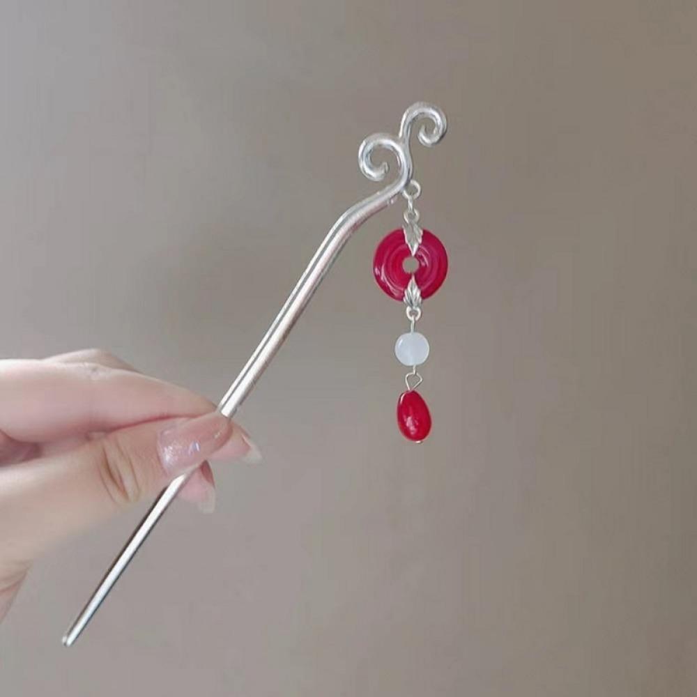 1pc Festive Red Lantern Hairpin Modern Chinese Step-Shake Clip with Tassels for Hanfu Casual Updos Women's Hair Jewelry