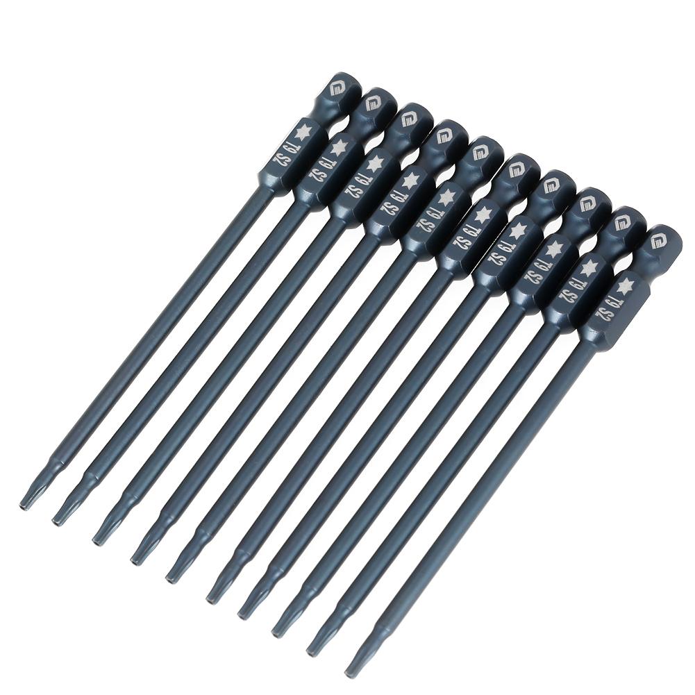 10 pcs 100mm 1 4  Hex Shank T9 Magnetic Security Star Head Screwdriver Bits Kit