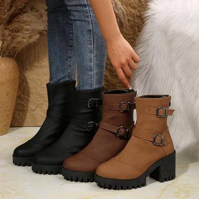 Bottes Martin à talons épais grande taille pour femmes automne et hiver mode boucle de ceinture TEUM bottines bottes en coton bottes de mode