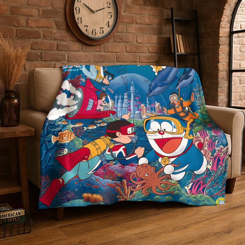 Cartoon D-Doraemon Dream Anime Flannel Blanket Soft Warm Throw Blanket for Bedroom Living Room Bed Travel Camping Picnic Kid 75x90cm
