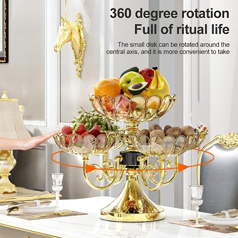 Multi Layered Rotating Crystal Fruit Basket Tray Organizer Stand Lotus Leaf Festival Dinner Party 1Pc